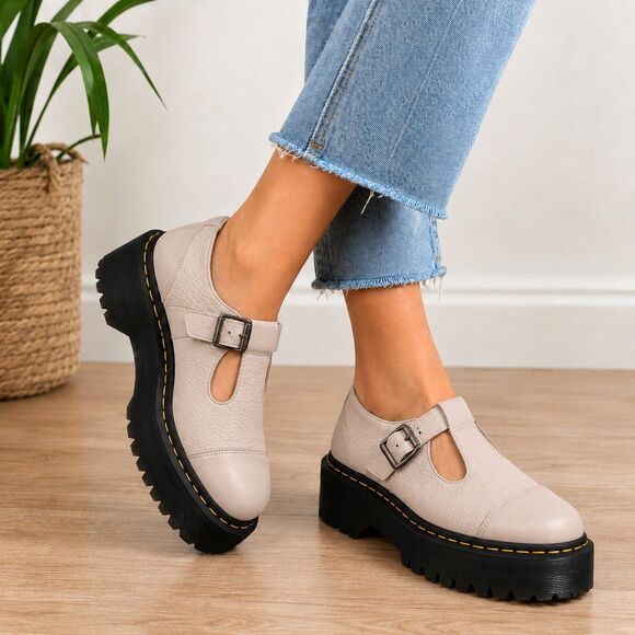 Dr. Martens Shoes - Dr. Martens Bethan Pisa Platform Mary Jane Shoes Parchment Beige Womens 9 EU 41